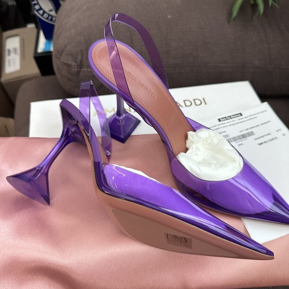 Amina Muaddi Lilac Purple Holli Glass Pointed Slingback